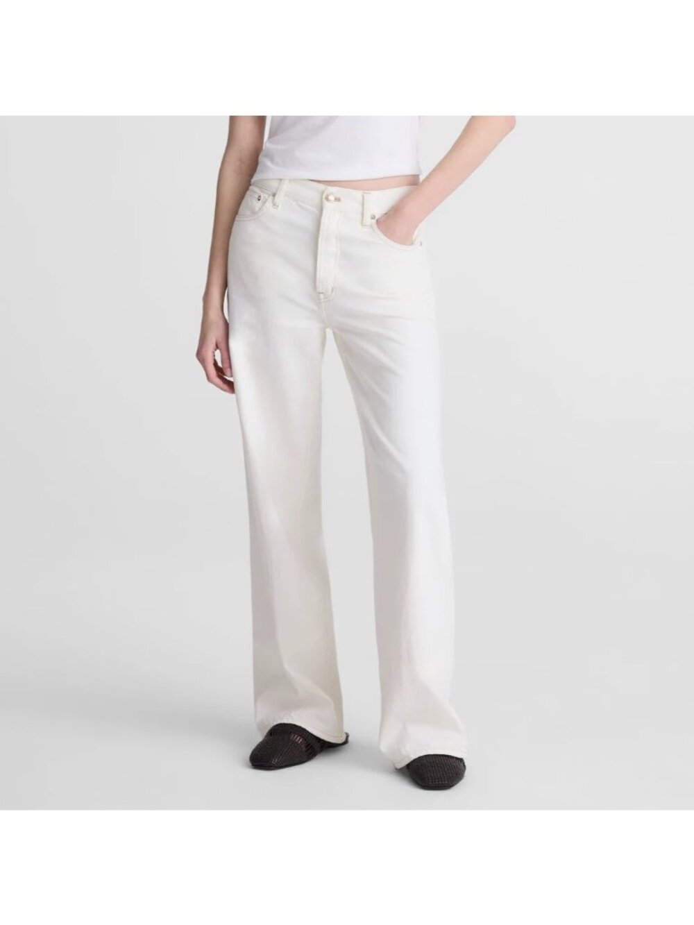 NEW Madewell Low-Slung Baggy Jean Sz 28 Cream Slouchy Rigid Denim Button Fly